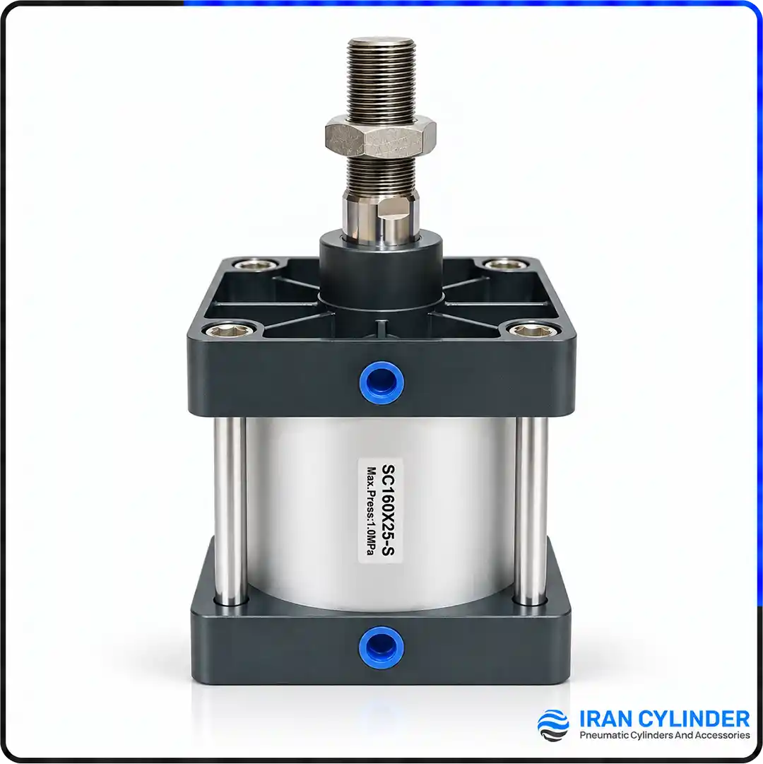 جک پنوماتیک چهارمیل SC160x25-S با قطر پیستون ۱۶۰ و کورس ۲۵ میلی‌متر